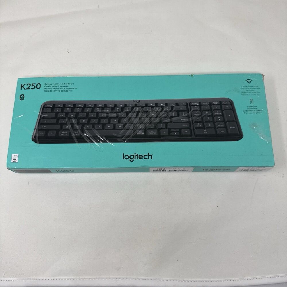 Logitech K250 Bluetooth Wireless Keyboard with Numpad Spill-Resistant Compact